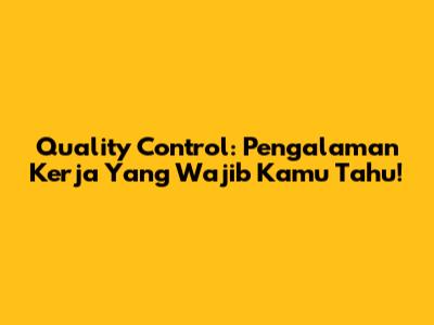 Quality Control: Pengalaman Kerja Yang Wajib Kamu Tahu!