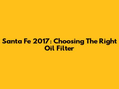 Santa Fe 2017: Choosing The Right Oil Filter